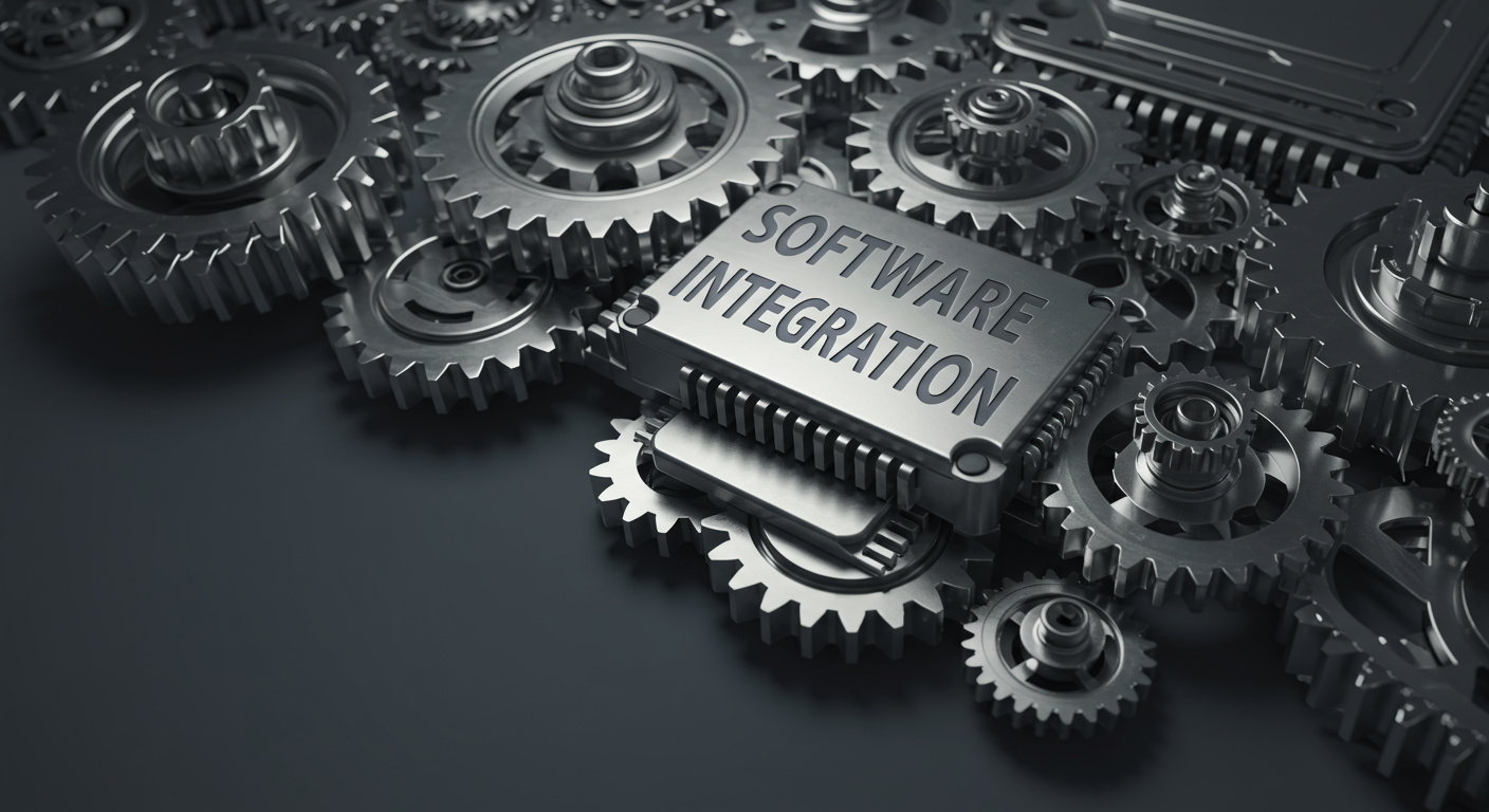 gears and cogs working together symbolizing software integration horizontal format
