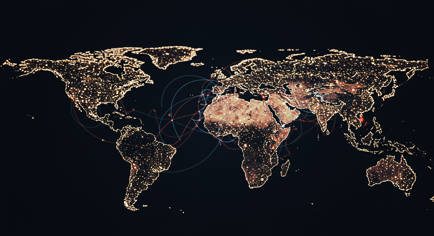 interconnected global network symbolizing technological innovation horizontal format