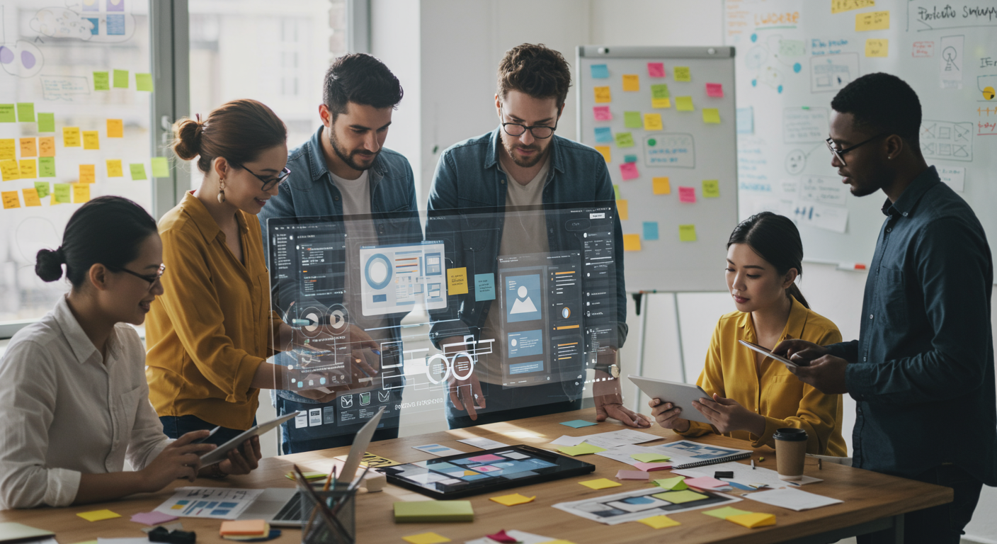 digital product development team collaborating horizontal format